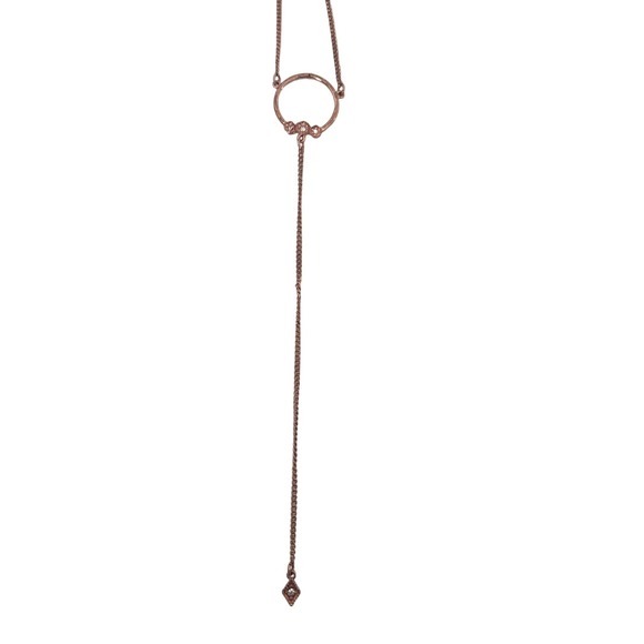 Luv AJ Rose Gold Lariat Necklace Open Circle Pendant Long Dangle - Picture 1 of 4